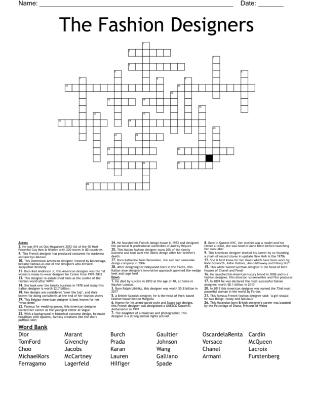 Burch of Fashion Crossword